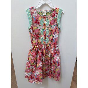 Matilda Jane Leah Leah Floral Fit Flare Girls XS Sleeveless Floral Dress Pink/Gr